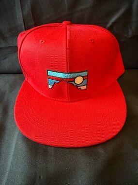 New Red Snapback Hat with Mountain Sunset Patch